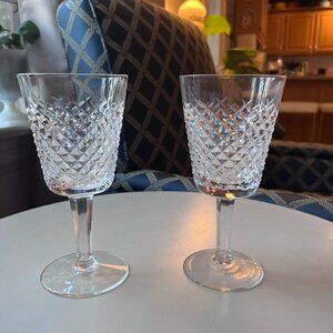 2 Waterford Crystal Alana Cut Cross Hatch Water or Wine Goblet